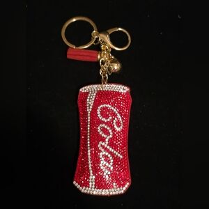 Cola Red and Silver Rhinestone Bag Charm / Keychain